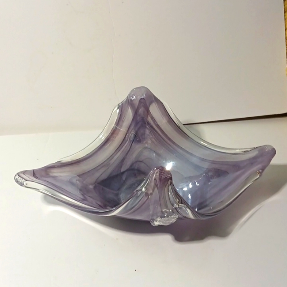 Murano Lavender Purple and WhiteGlass Art Sculpture 17.5 Inches Long And 10 Wide